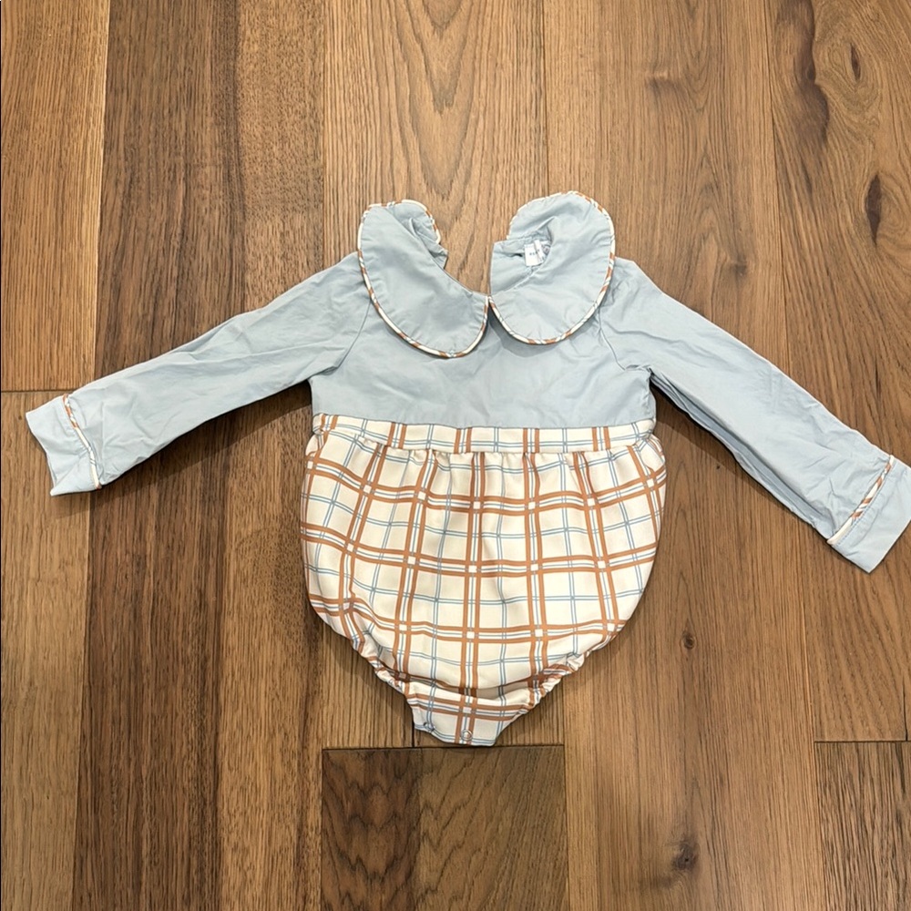 Plaid Baby Romper with Peter Pan Collar